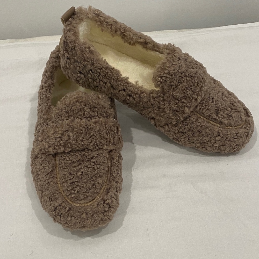 Cozy Faux-Shearling Slip-On Loafers in Taupe